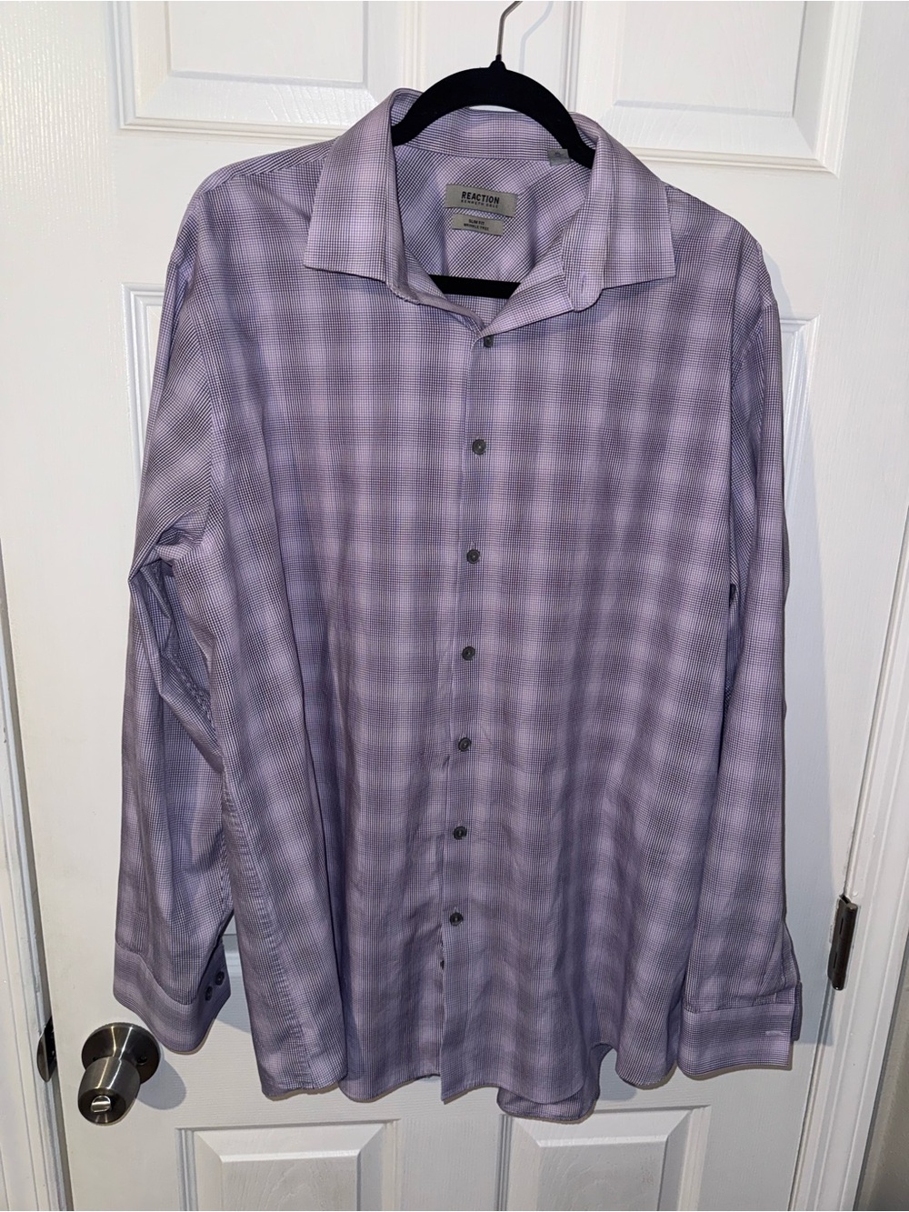 Reaction Kenneth Cole Men's Purple Plaid Long Sleeve Dress Shirt